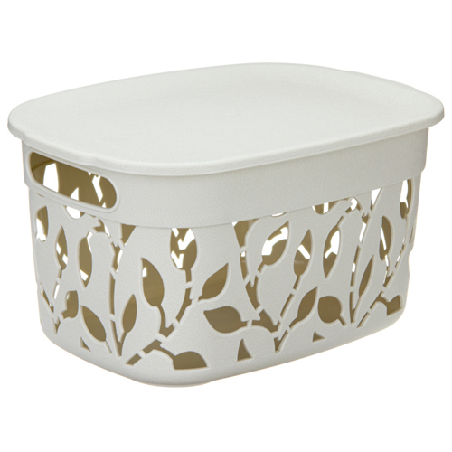 Коробка 5,5л Флора с крышкой Белый ротанг 2362 (М-пласт)(15шт) 