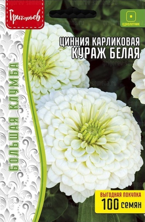 Цинния Кураж Белая карликовая большая грядка 100шт (Ред.сем)
